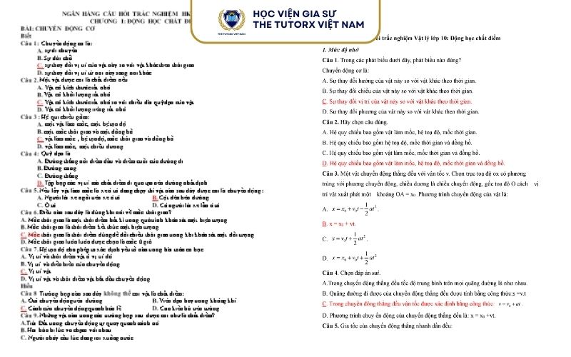 Trắc Nghiệm Vật Lí 10
