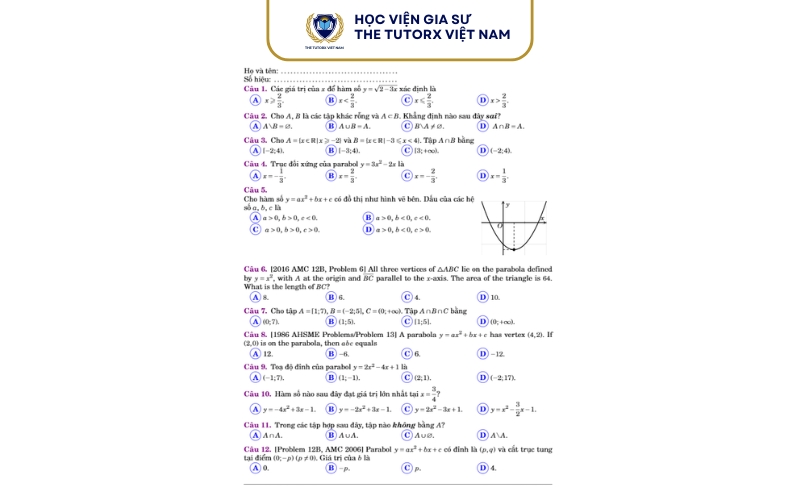 Tổng hợp đề thi toán trắc nghiệm vào lớp 10 theo mức độ
