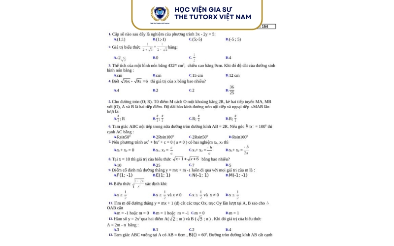 Tổng hợp các chuyên đề trắc nghiệm Toán 9
