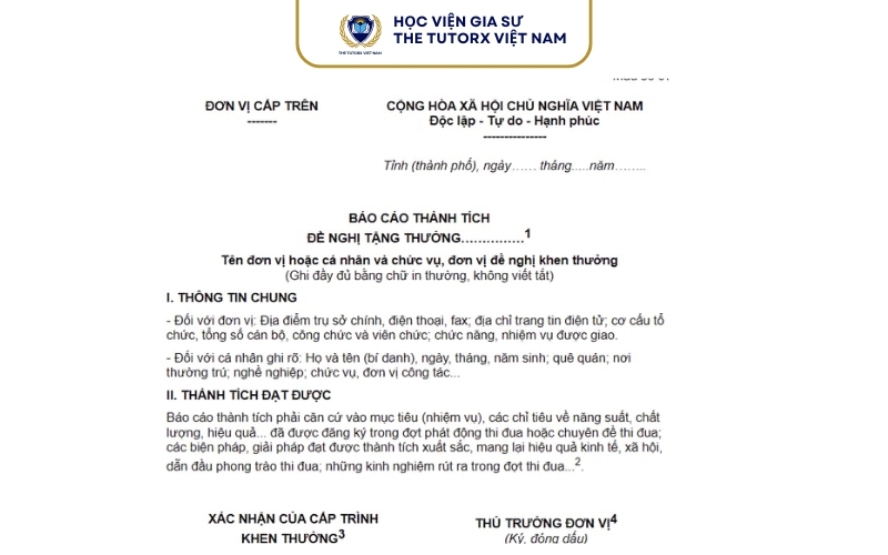 Mẫu báo cáo thành tích cá nhân mới nhất hiện nay