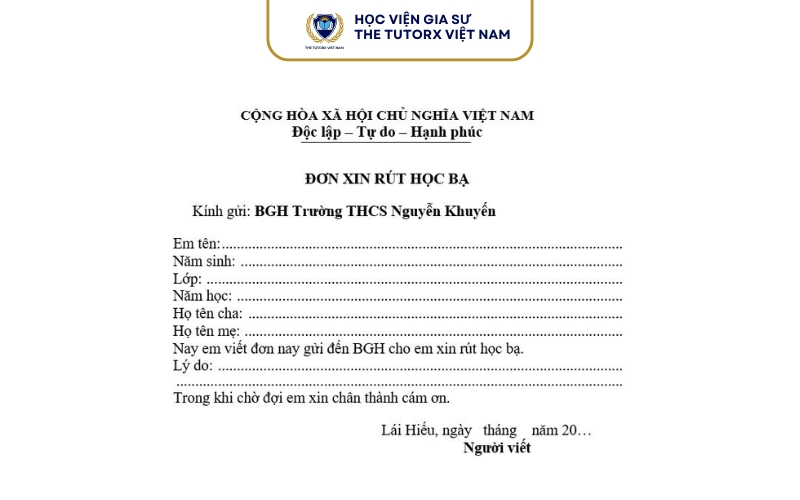 Mẫu Đơn Rút Học Bạ Mới Nhất 2026