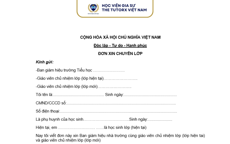 Hướng Dẫn Cách Viết Đơn Xin Chuyển Lớp