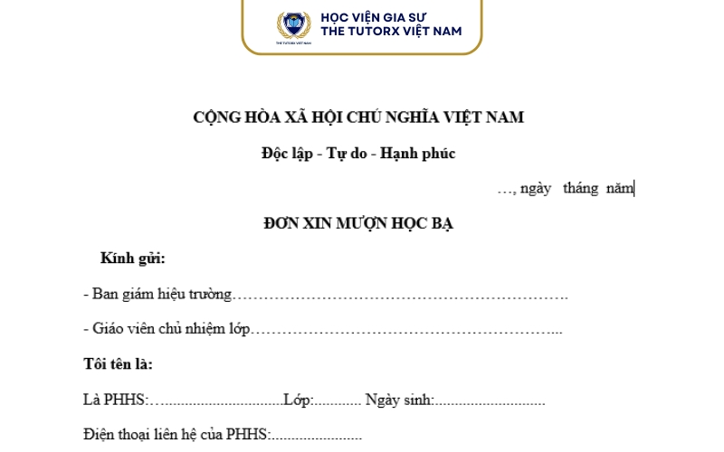 Mẫu đơn xin mượn học bạ mới nhất hiện nay