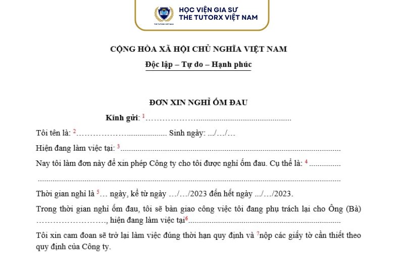 Mẫu đơn xin nghỉ ốm chuẩn cho người đi làm