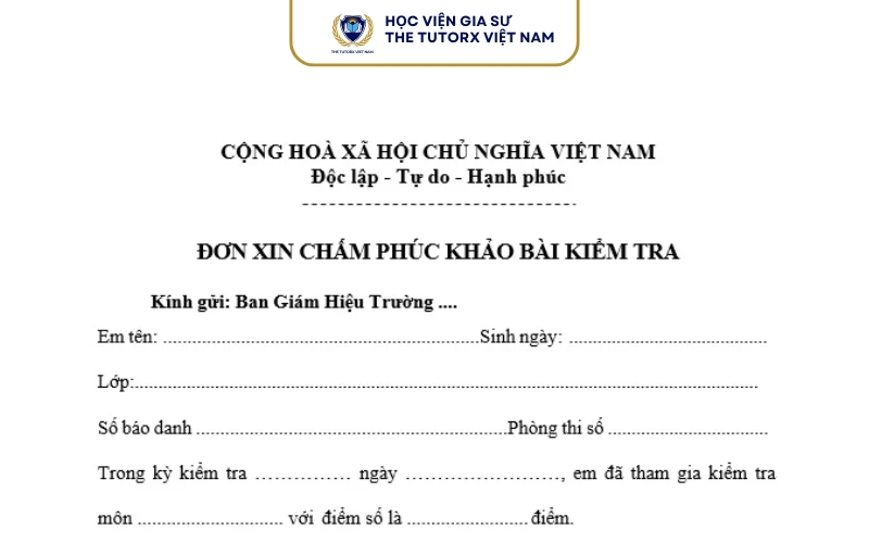 Mẫu đơn xin phúc khảo bài thi mới hiện nay