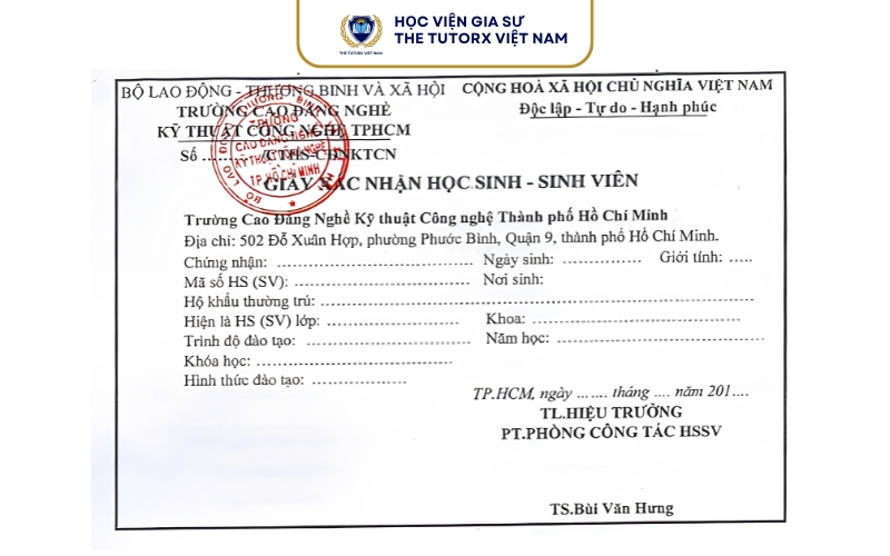 Thủ tục xin giấy xác nhận học sinh sinh viên