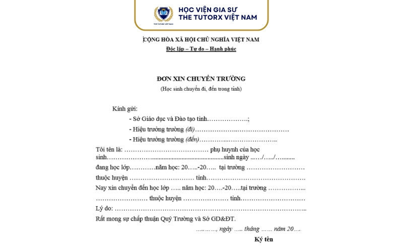 Mẫu đơn chuyển trường mới nhất hiện nay