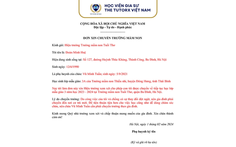 Hướng dẫn cách viết mẫu đơn chuyển trường đúng chuẩn
