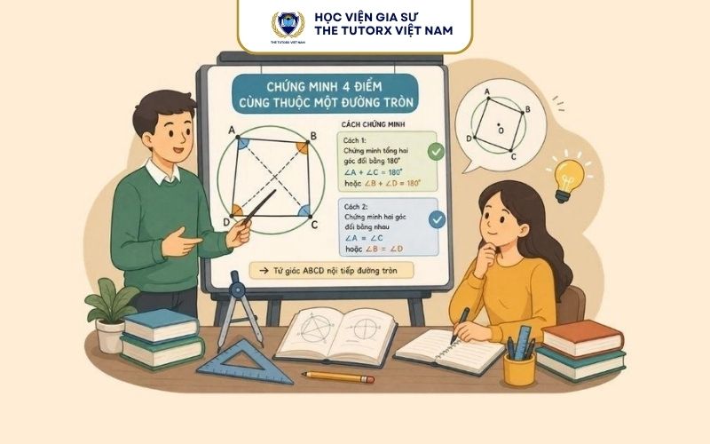 Kiến thức cần nhớ trước khi chứng minh 4 điểm cùng nằm trên một đường tròn
