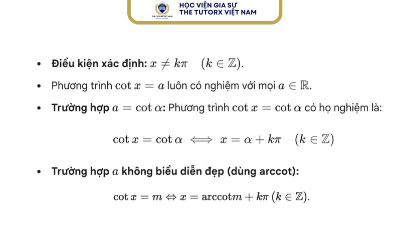 Công thức giải phương trình cotx = a