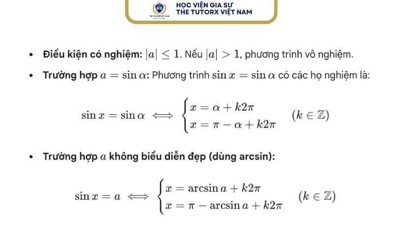 Công thức giải phương trình sinx = a